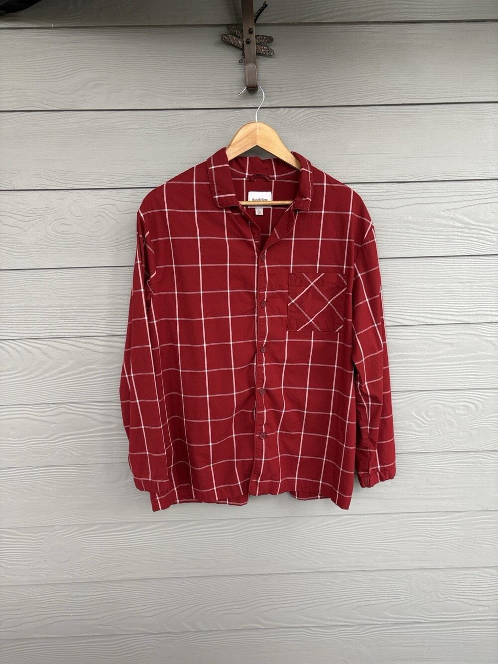 Goodfellow & Co Men’s Dark Red Plaid Pajama Set Cotton Blend Top & Pants L